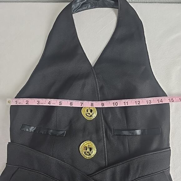 Commense Black Halter Mini Dress with Gold Accents - Picture 5 of 11